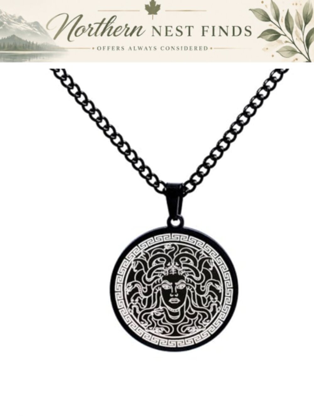 Medusa Pendant Necklace Stainless Steel Snake Chain Greek Mythology Jewelry